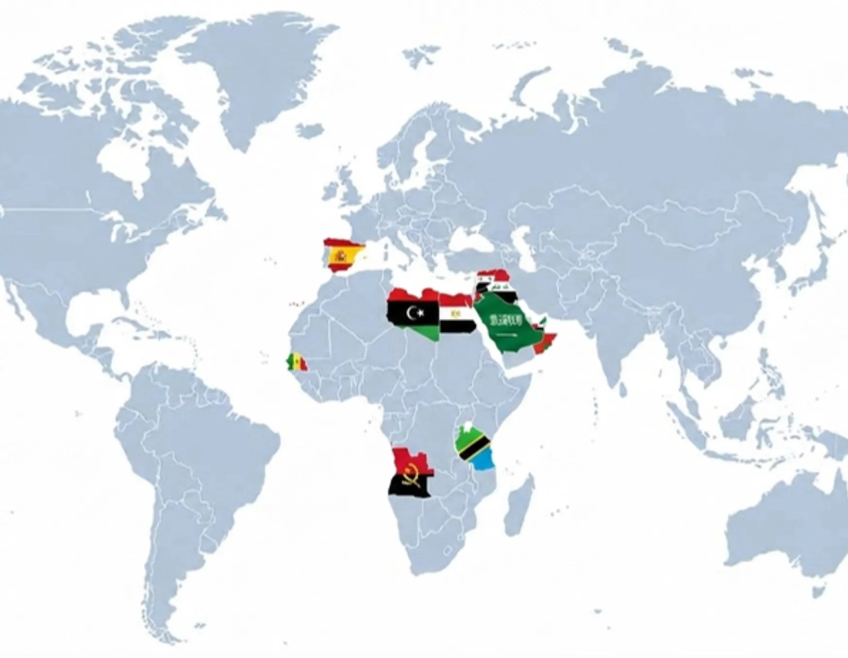 World map highlighting the countries where Agon has served clients: Spain, Libya, Egypt, Saudi Arabia, Iraq, the UAE or Oman, Senegal, Angola and Tanzania.